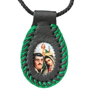 Guadalupe St Jude Malverde Scapular Necklace Leather Handmade Black Green Rope